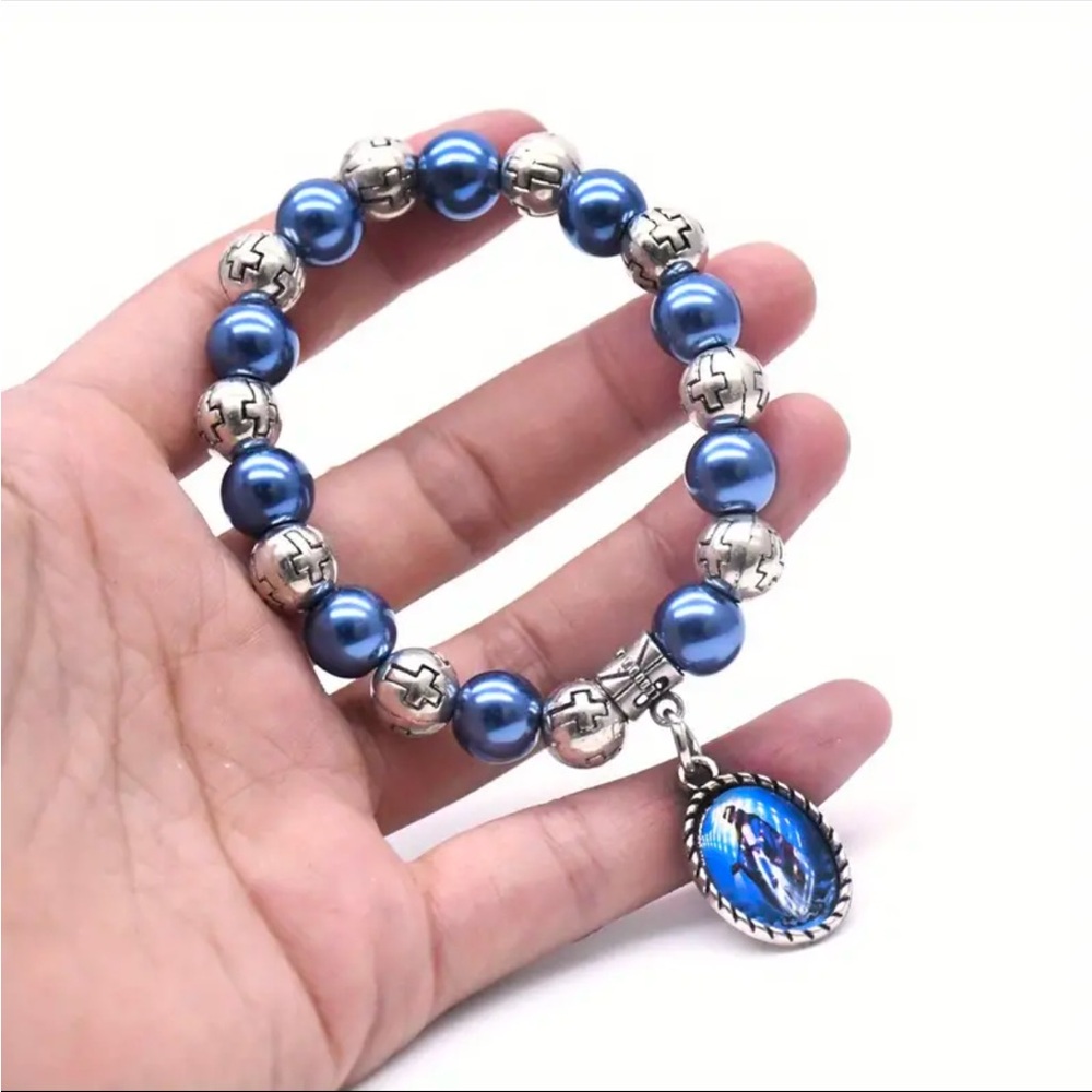 Religious Exquisite Cross Bead Charm Bracelet Handcrafted Silver Plated‎ Stylish